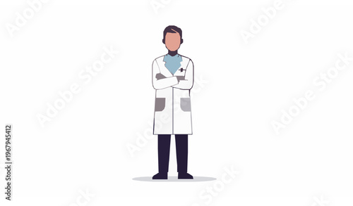 Smiling pharmacist doctor white coat medical vector illustration