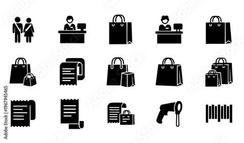 Retail shopping icons collection silhouette cashier vector