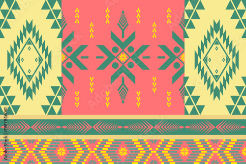 Seamless colorful navajo pattern on yellow background.