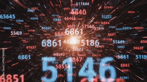 Abstract digital data explosion with glowing numbers