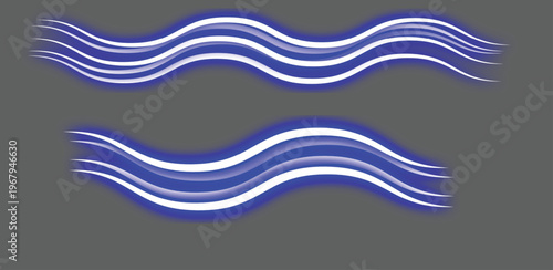 Abstract Neon Blue Wave Lines with Glow Effect on Transparent Background Vector