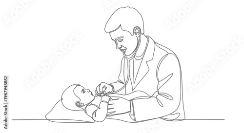 Caring father gently checking on his sleeping baby in a warm, loving moment.