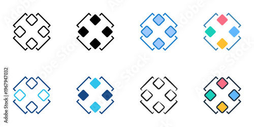 Blockchain icons set multiple style collection. Editable stroke 
