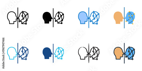 Digital twin icons set multiple style collection. Editable stroke 
