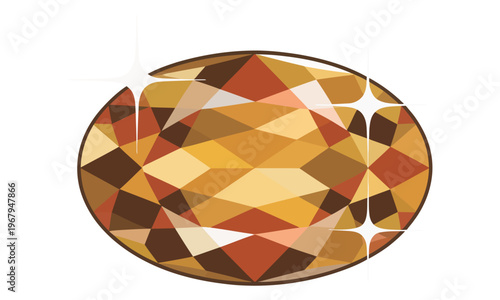 Vector illustration of a large citrine gemstone with sparkling facets isolated on white background