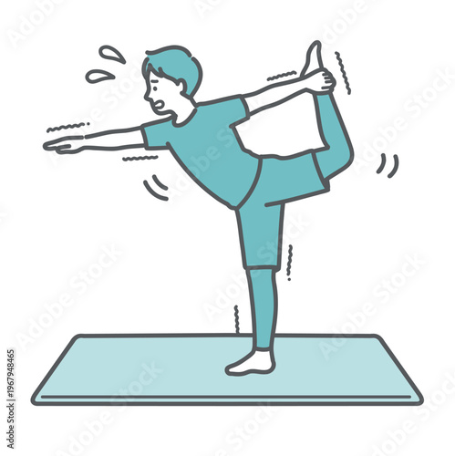 苦戦しながらヨガのダンサーのポーズをする男性のイラスト