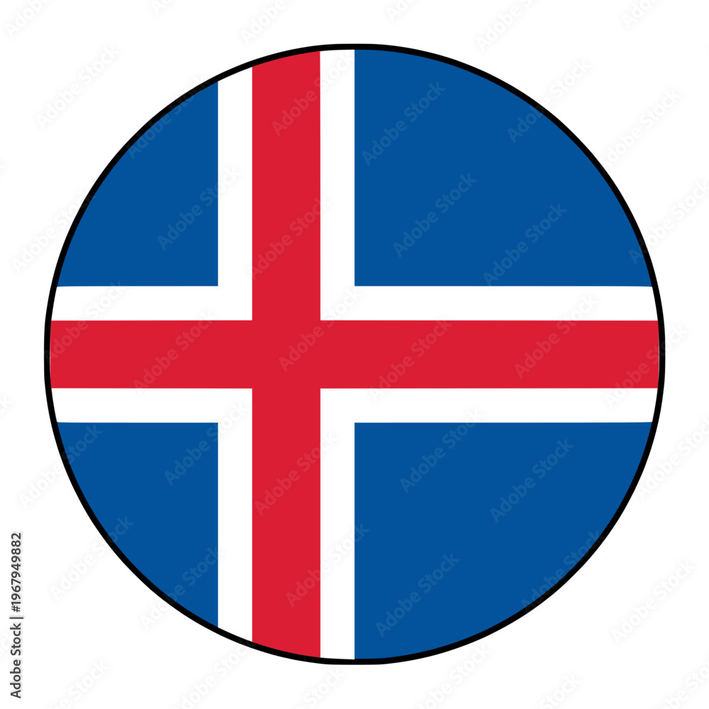 Fototapeta premium Iceland Flag in Circle Shape with Black Outline