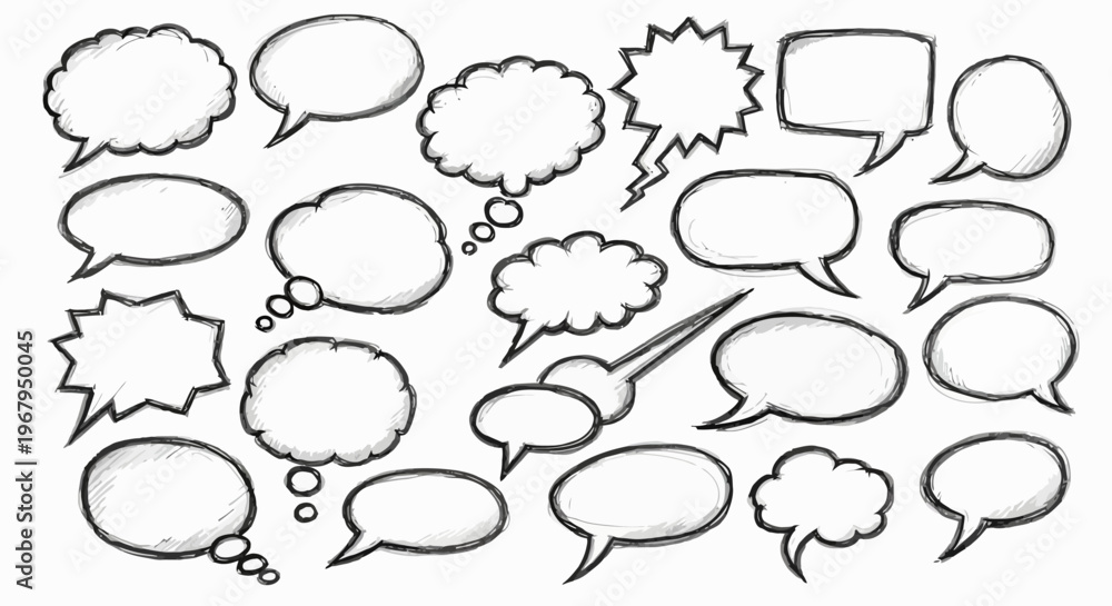 Fototapeta premium Hand-drawn Speech Bubbles Collection: Various Shapes and Styles, Comic Book Elements