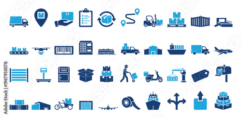 Logistics and Delivery Icon Set – Shipping, Warehouse and Transportation Minimal Vector Collection.