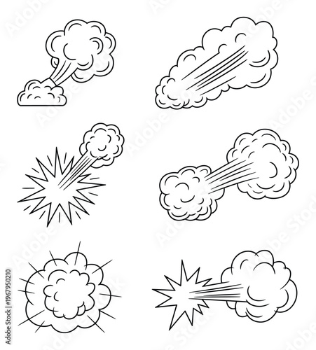 Collection of Comic Book Style Explosion and Dust Cloud