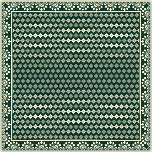 Hijab scarf flower abstract pattern.Ethnic geometric ornament with frame motif border hijab pattern.Design for fabric,print,scarves,shawl,kerchief,bandana,clothing,pareo,pillows,tablecloth,decoration.