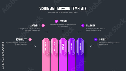 Service Strategy 5 Element Diagram Slide Layout. Project Proposal Presentation Template Vector Illustration. Business Introduction Five Step Infographic Frame Design.