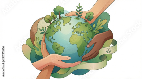 Global Cooperation for Earth Day and Climate Action Vector Illustration