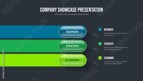 Marketing Solution Three Option Diagram Slideshow Template. Advertising Growth 3 Step Infographic Presentation Design. Sales Campaign Slide Layout Vector Illustration.