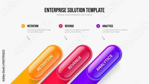 Investor Profile Frame Template Vector Illustration. Visual Development 3 Option Diagram Presentation Layout. Project Analysis Three Element Infographic Slide Design.