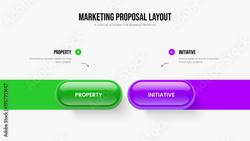 Consulting Visualization Presentation Design Vector Illustration. Investor Showcase 2 Element Diagram Frame Template. Market Insight Two Step Infographic Slideshow Layout.