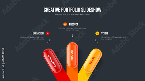 Business Report Slide Template Vector Illustration. Market Showcase Three Option Diagram Slideshow Design. Company Development 3 Step Infographic Frame Layout.