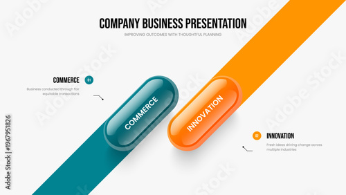 Marketing Insight Two Step Diagram Presentation Layout. Project Overview 2 Option Infographic Slideshow Design. Consulting Visualization Frame Template Vector Illustration.