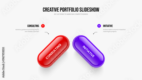 Project Report 2 Element Infographic Frame Layout. Market Proposal Two Option Diagram Presentation Design. Marketing Forecast Slideshow Template Vector Illustration.