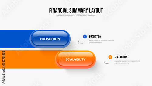 Marketing Report Two Element Infographic Presentation Template. Corporate Strategy Slide Layout Vector Illustration. Professional Plan 2 Option Diagram Frame Design.