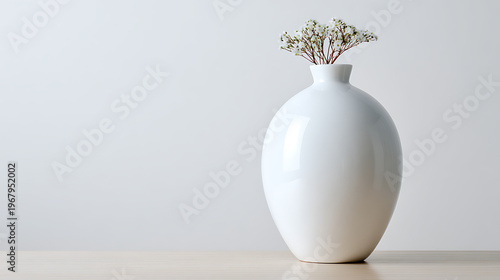 White vase with detailed foliage isolated on white 