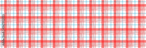 Hand-drawn red and blue watercolor plaid seamless pattern. Gingham checkered background for textile, wallpaper, and picnic design.