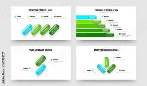 Product Briefing 4 5 2 3 Step Infographic Slideshow Design Set. Service Review Four Five Two Three Element Diagram Slide Template Vector Illustration Collection.