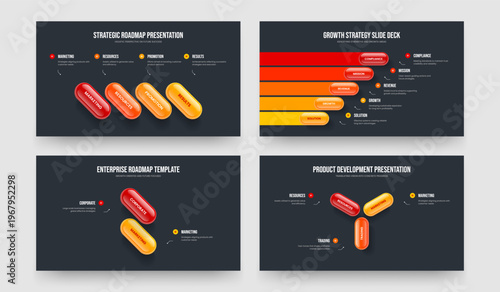 Service Insight Four Five Two Three Element Infographic Frame Template Vector Illustration Set. Business Innovation 4 5 2 3 Option Diagram Slide Design Bundle.