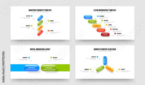 Corporate Review Four Five Two Three Step Infographic Presentation Design Vector Illustration Collection. Digital Strategy 4 5 2 3 Option Diagram Slide Layout Set.
