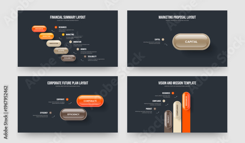 Financial Planning 5 1 2 3 Option Diagram Slide Design Set. Sales Forecast Five One Two Three Step Infographic Frame Template Vector Illustration Collection.