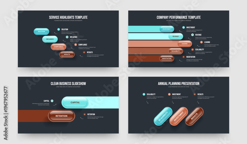 Market Review Four Five Two Three Element Infographic Frame Template Vector Illustration Set. Project Development 4 5 2 3 Step Diagram Slide Design Collection.