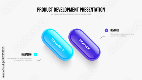 Company Analysis 2 Element Infographic Presentation Design. Business Development Slideshow Template Vector Illustration. Creative Innovation Two Step Diagram Slide Layout.