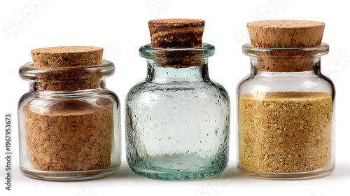 Transparent jar with liquid and bubbles isolated on white