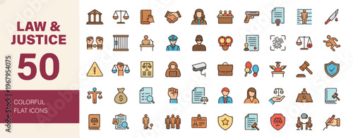 law and justice colorful flat icons vector illustration