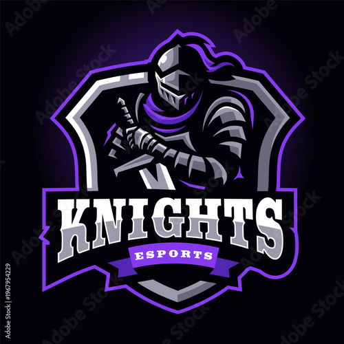 Knight holding sword mascot logo