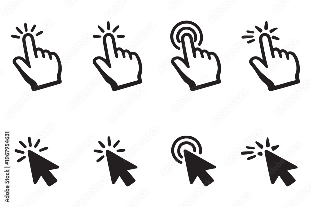 Fototapeta premium Set of Hand Cursor icons click and Cursor icons click. Isolated on White background