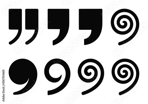 Collection of Quotation Marks and Swirls in Black and White