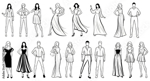 Fashion Croquis Designer Vector Female Stylized Figure Male Body Illustration Template Set