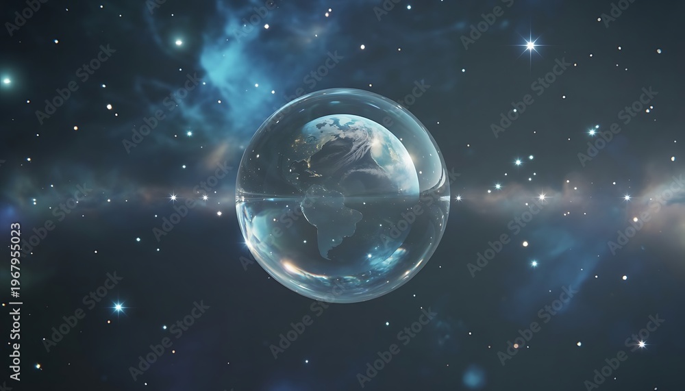 Obraz premium Digital of earth floating in starry outer space with light rays planet globe