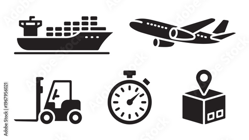 Logistics and Shipping Icons Set for Global Transportation, Freight, and Supply Chain Industry