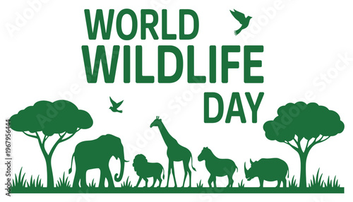 World Wildlife Day illustration with animal silhouettes and trees