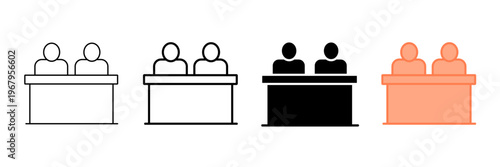 Set of minimalist courtroom participants icons with transparent background, illustrating legal roles, judicial processes, official meetings, and public hearings, vector illustration