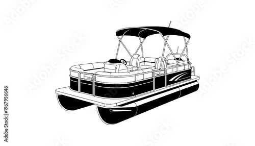 A boat pontoon vector illustration with a canopy and seats