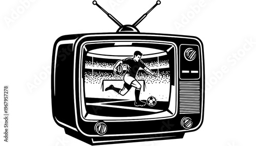 Television icon displaying a soccer player in action on a black and white screen