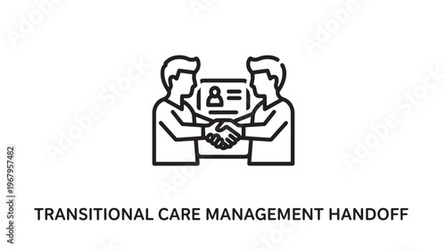 Clean line art illustration representing a successful doctor-patient interaction or healthcare transition. This graphic is ideal for medical, healthcare, or business-related concepts and marketing.