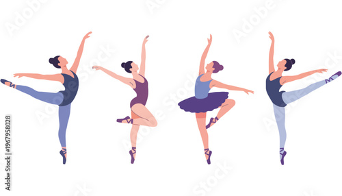 Ballet dancers in various poses in a vector illustration style