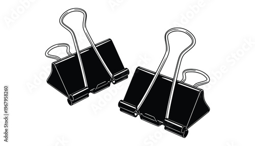 A black binder clip illustration on a white background with metal spring