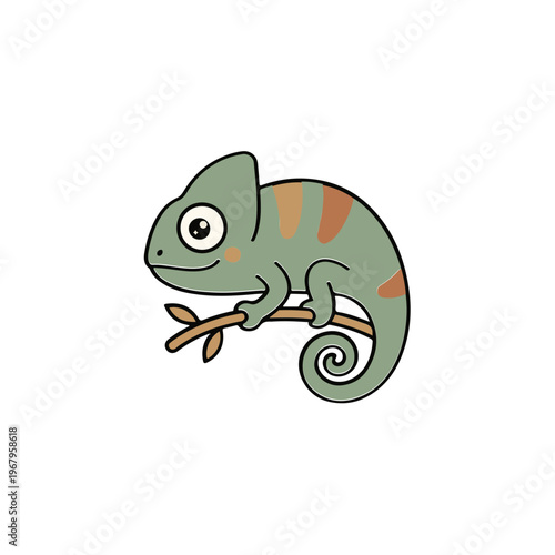 Cartoon Chameleon on Branch Illustration.