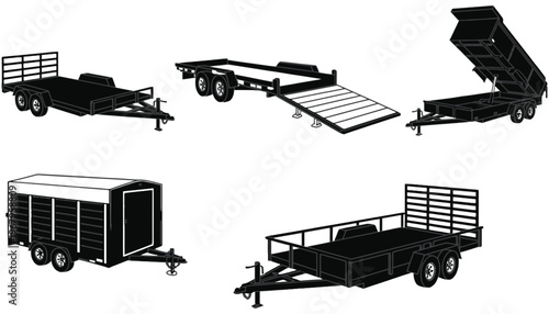 Trailer vector silhouettes for transportation and logistics illustrations
