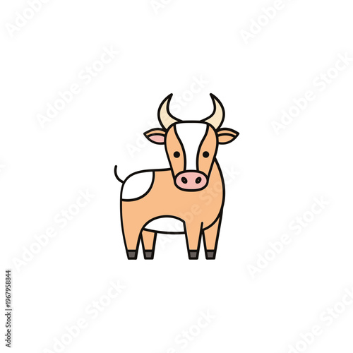 Cartoon Cow Illustration with Horns and Tail.